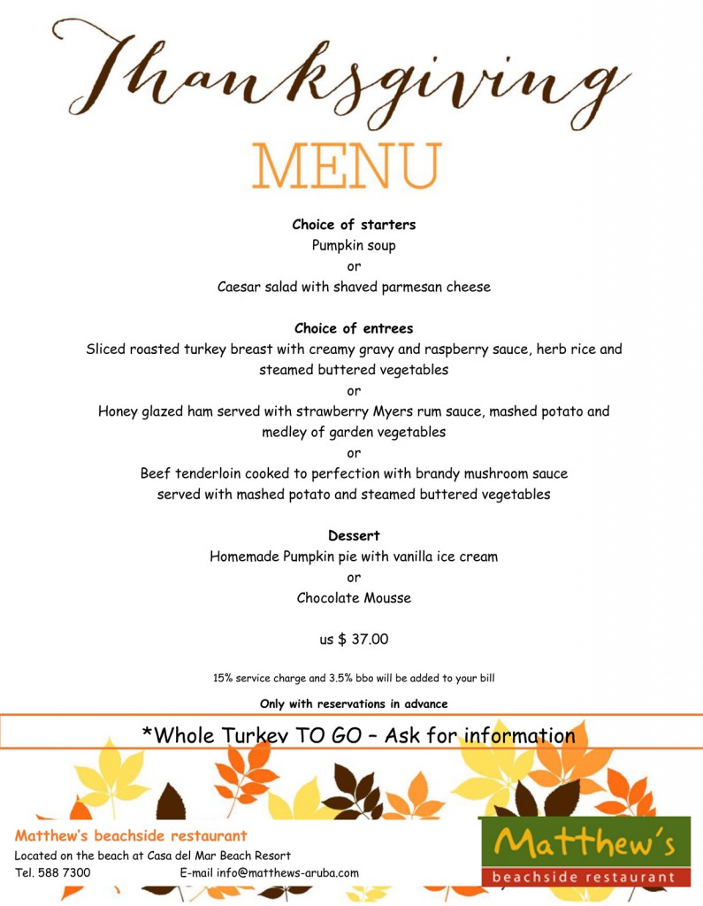 Thanksgiving Specials | Aruba Restaurants